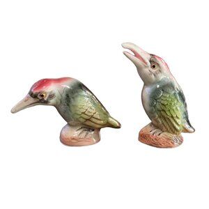 Vintage Hand-Painted Porcelain Woodpecker Salt & Pepper Shakers